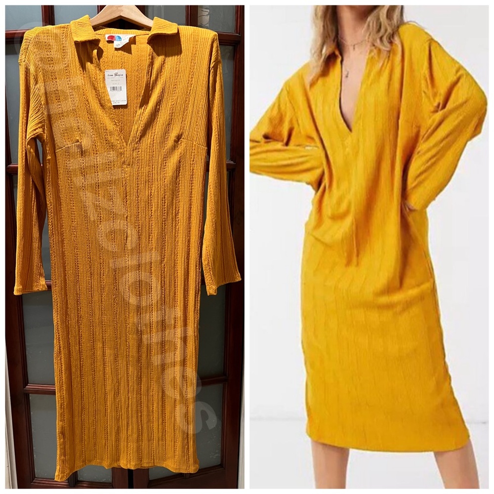 Free People Beach Palma Ribbed Aster Collar Tshirt Midi Dress - Picture 4 of 10